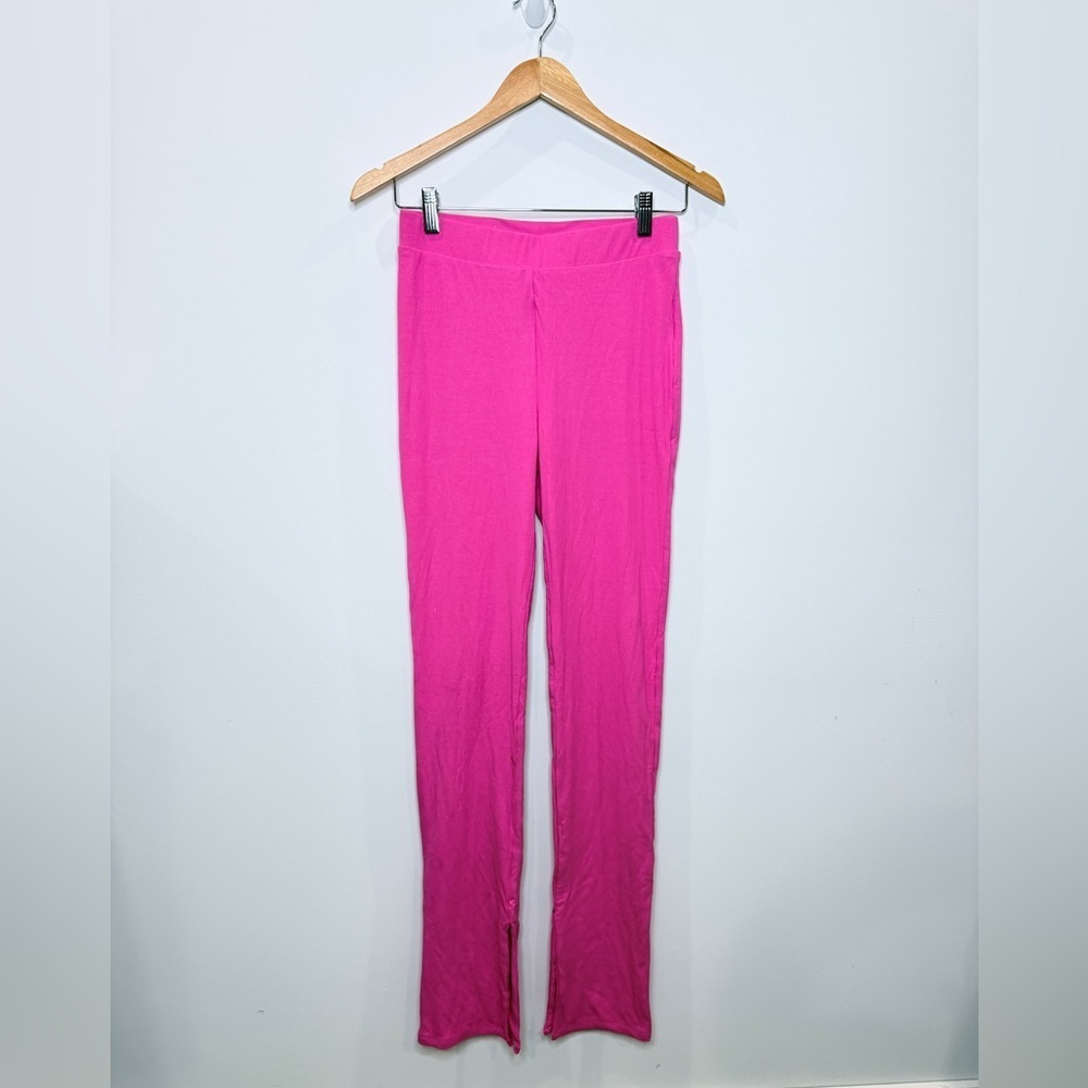 Naked Wardrobe Hot Pink Ribbed High Waist Leggings Pants